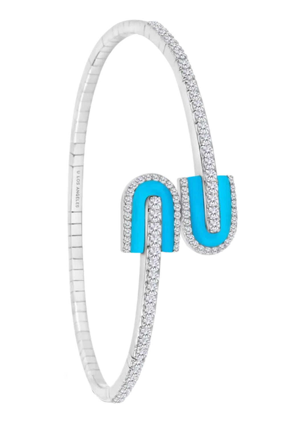 Diamond Turquoise U Duo Mini Bangle Bracelet - White Gold