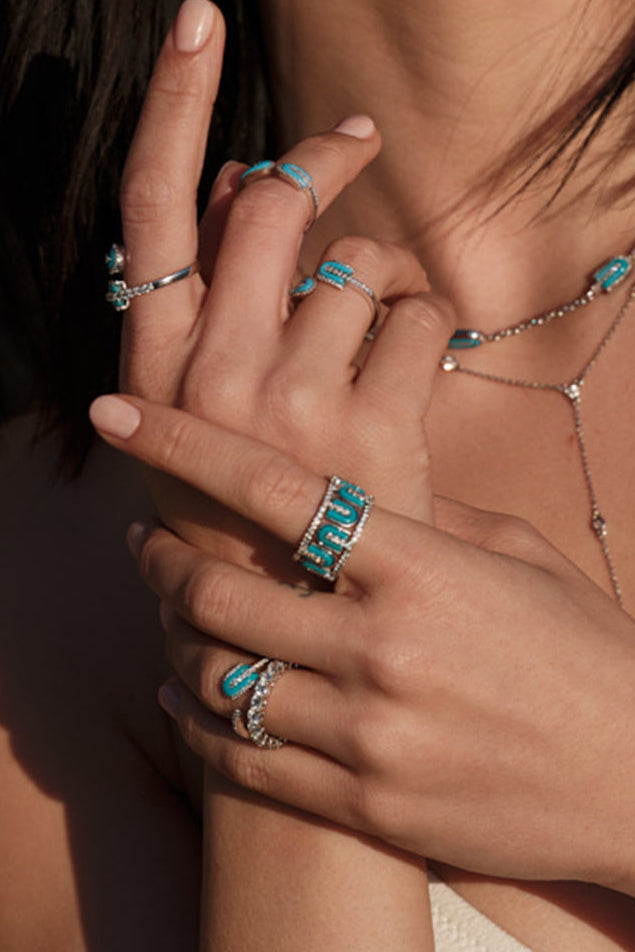 Diamond Turquoise U Band Ring