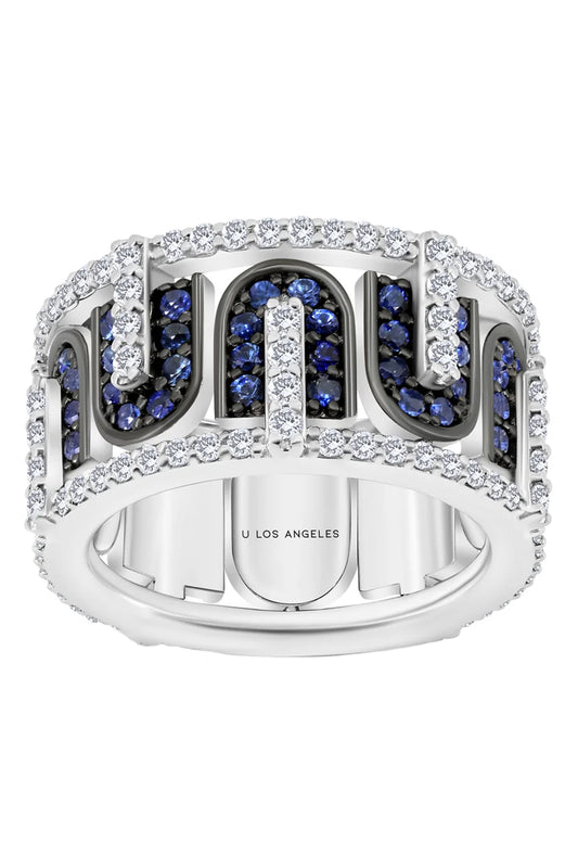 Diamond Blue Sapphire U Band Ring