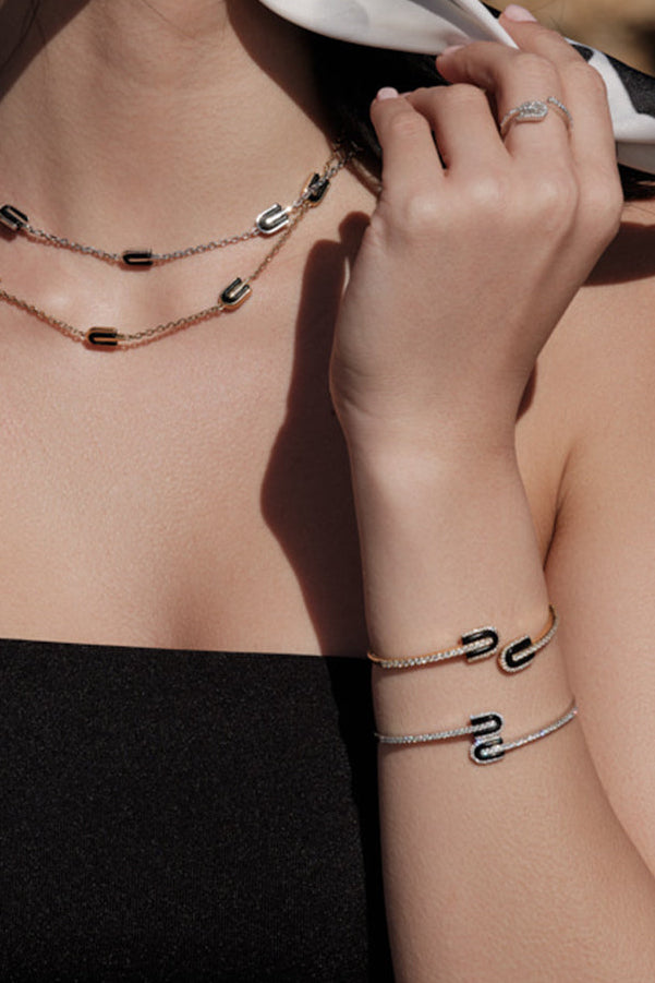 Diamond Onyx U Duo Bangle Bracelet