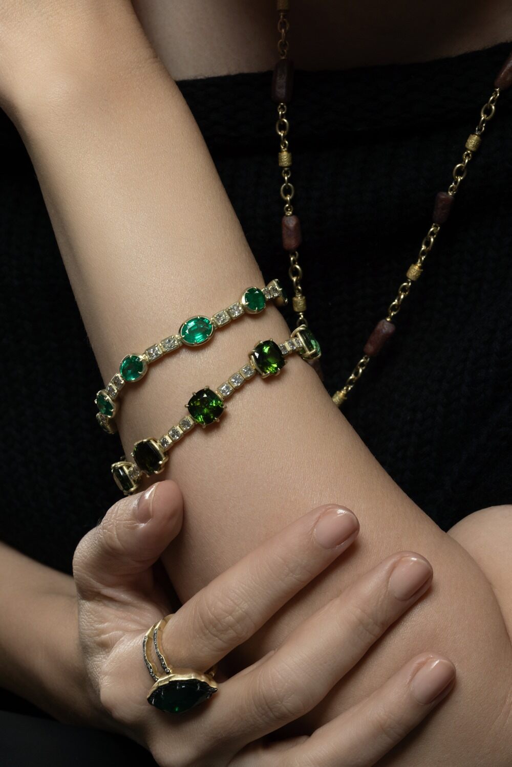 Tourmaline Diamond Cushion Cut Bracelet-YELLOW GOLD-7.25-JEWELRYFINE JEWELBRACELET O-SYLVA & CIE