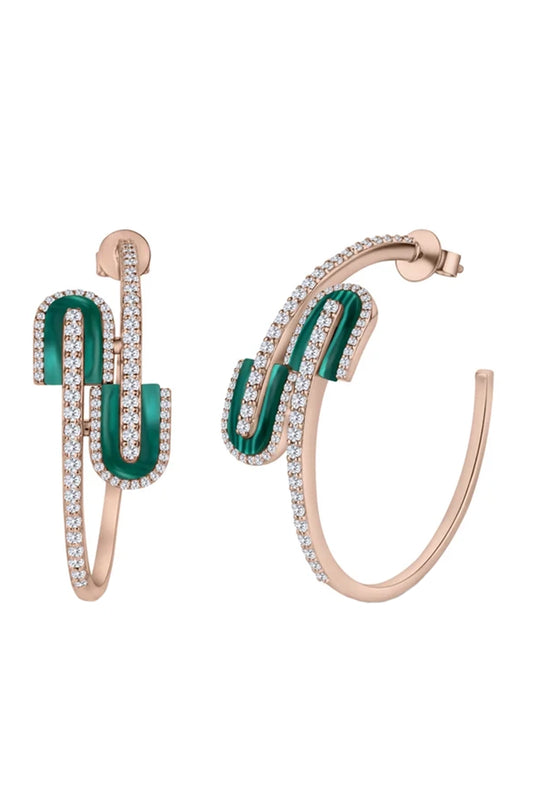 Diamond Malachite U Hoop Earrings
