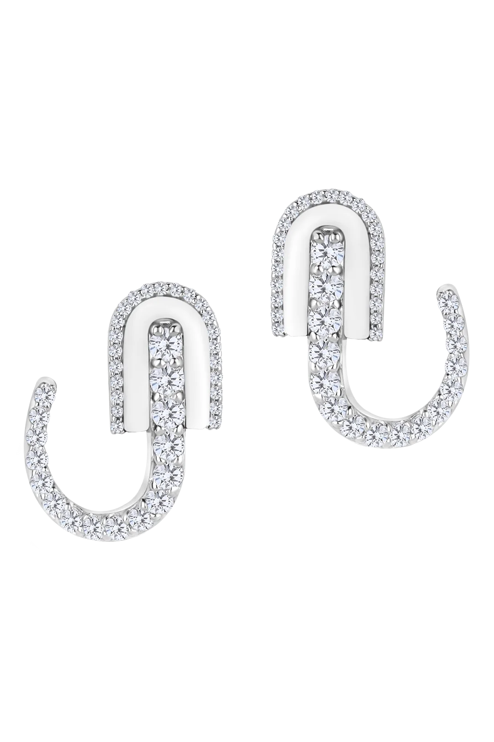 Diamond White Quartz U Huggie Hoop Earrings