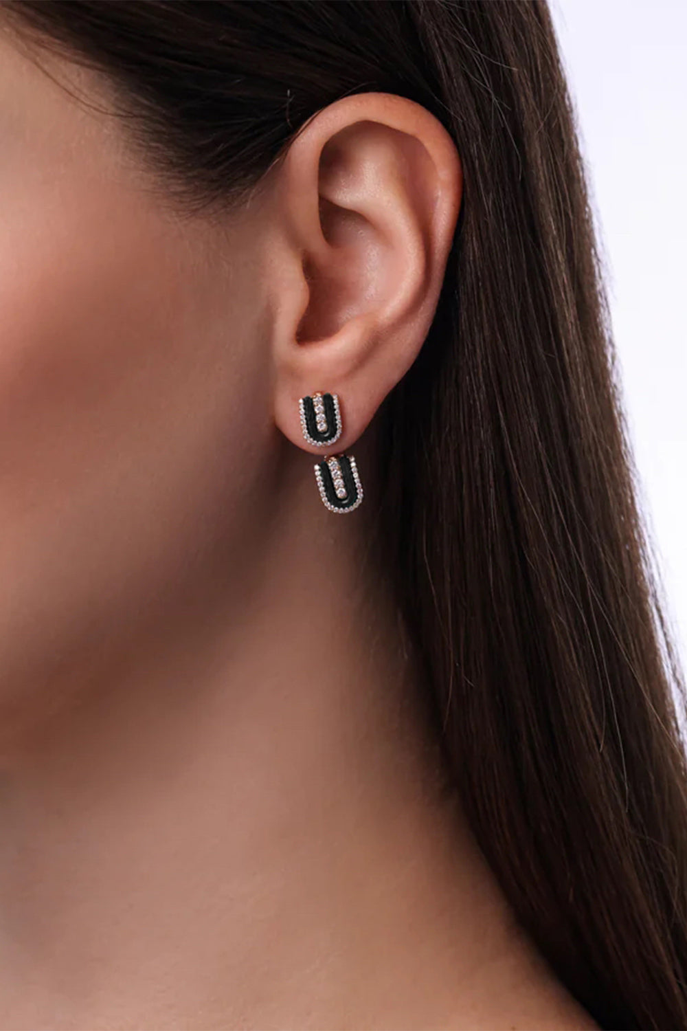 Diamond Onyx U Floating Earrings