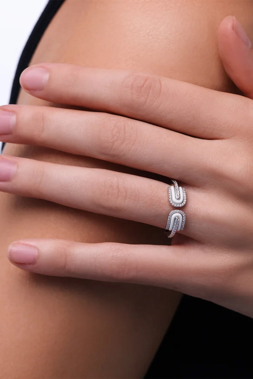 Diamond White Quartz U Duo Open Ring