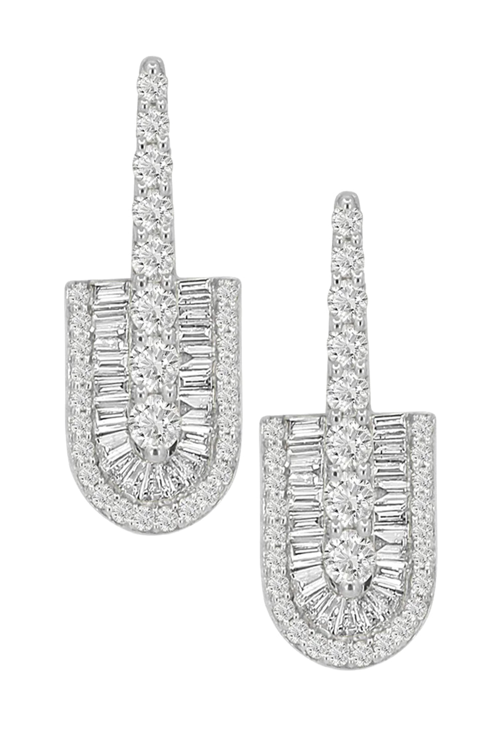Diamond Baguette U Drop Earrings - White Gold
