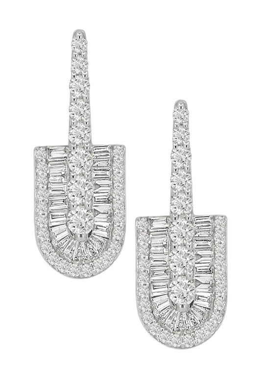 Diamond Baguette U Drop Earrings - White Gold