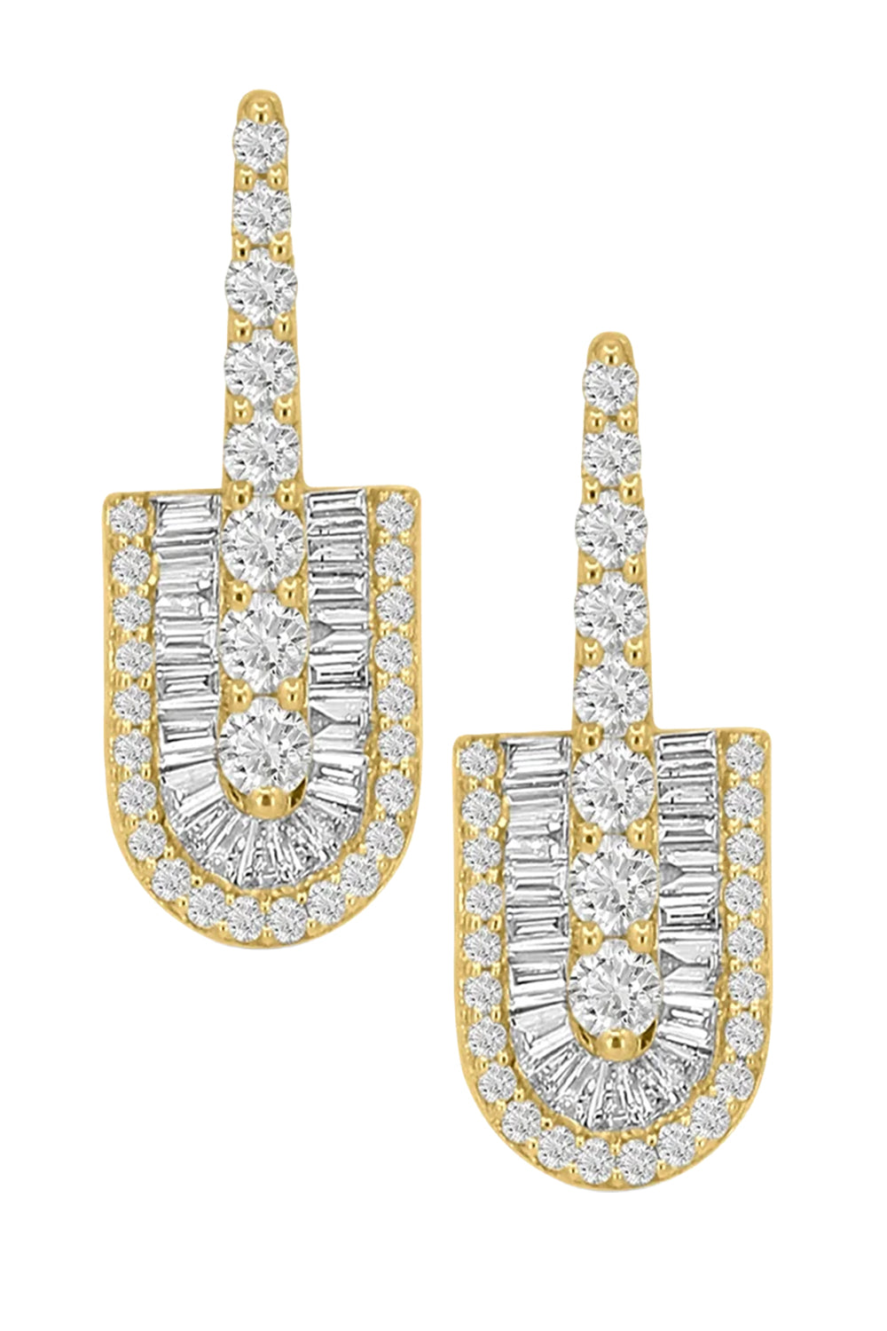Diamond Baguette U Drop Earrings - Yellow Gold
