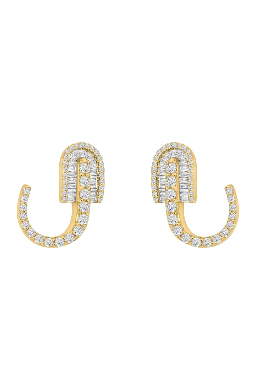 Diamond Baguette U Huggie Hoop Earrings - Yellow Gold