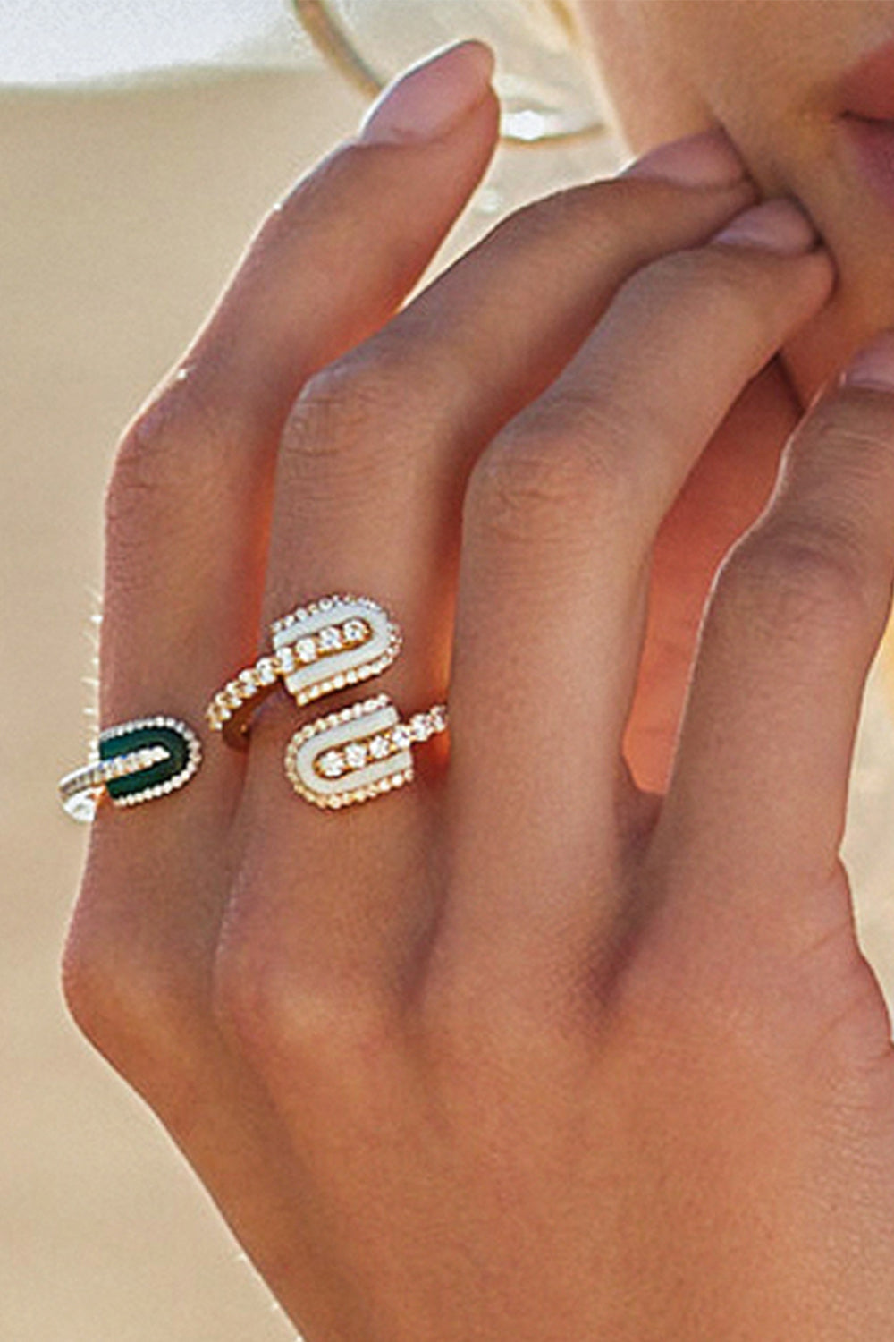 Diamond White Quartz U Duo Twist Ring - Rose Gold