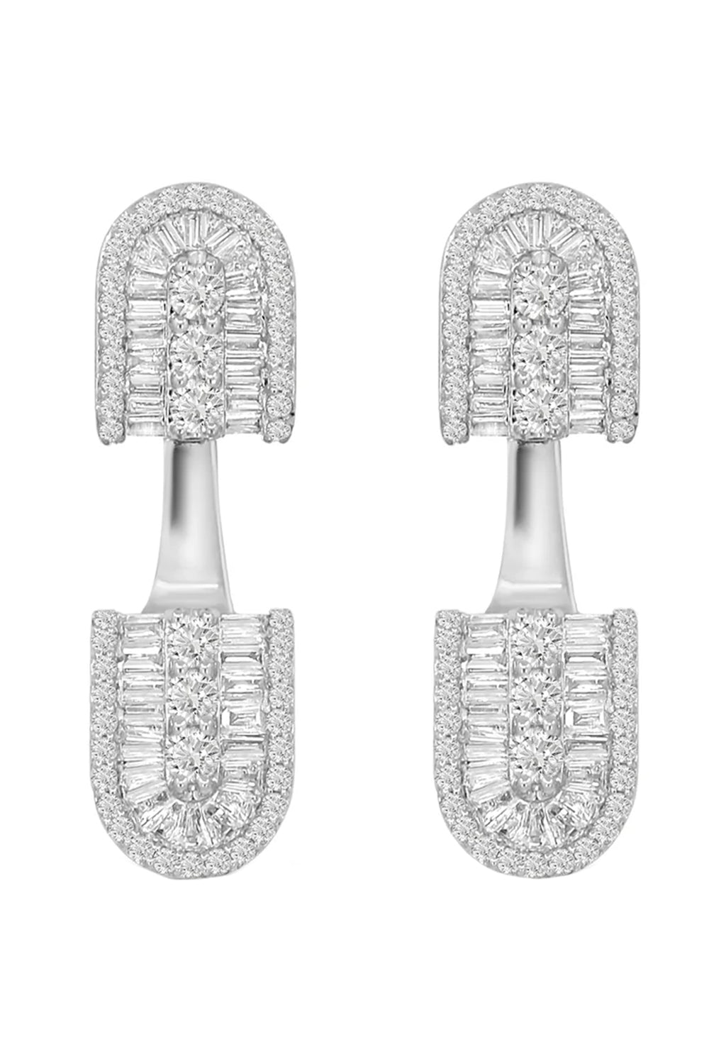 Diamond Baguette U Floating Earrings - White Gold