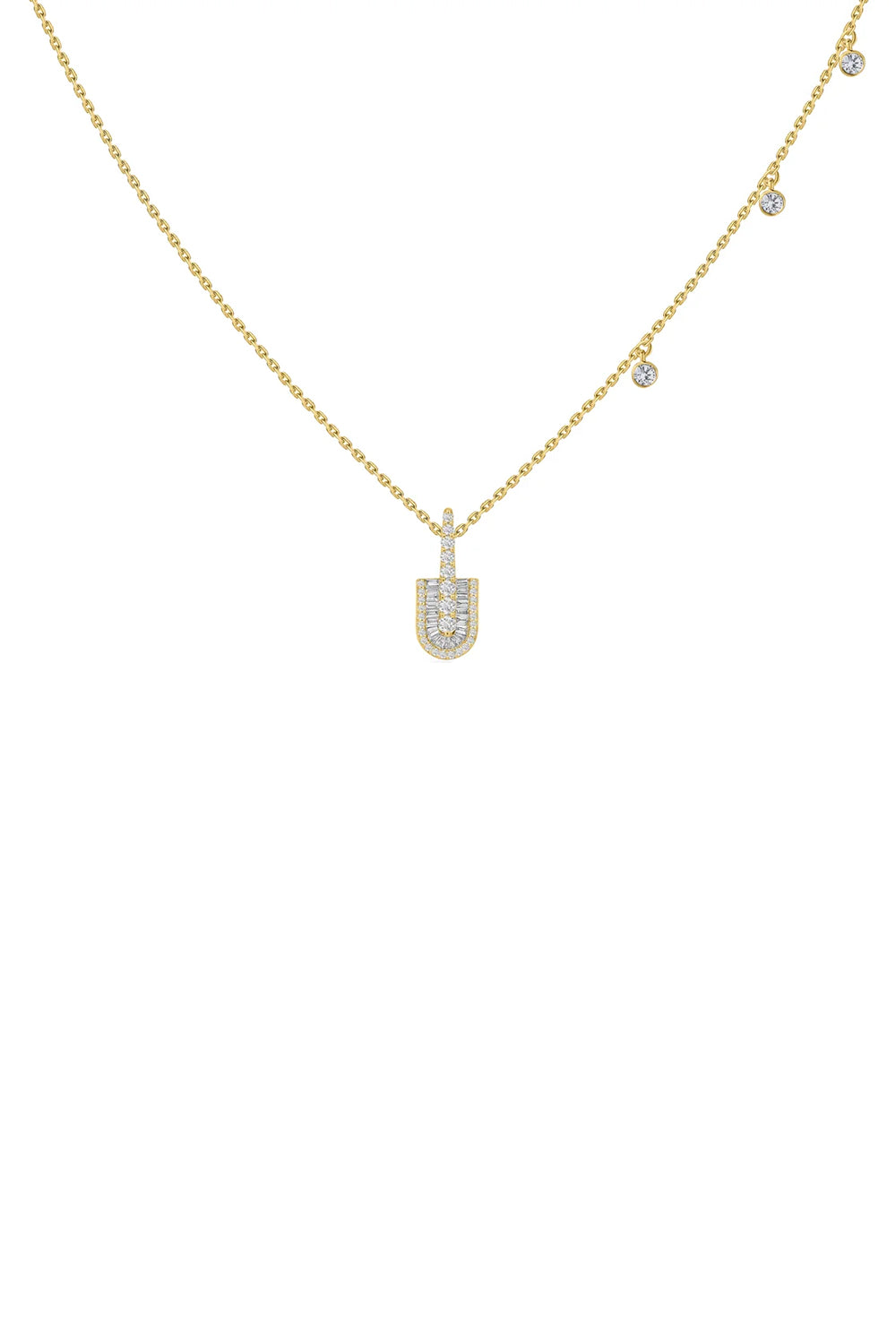 Diamond Baguette U Solo Three Charm Necklace - Yellow Gold