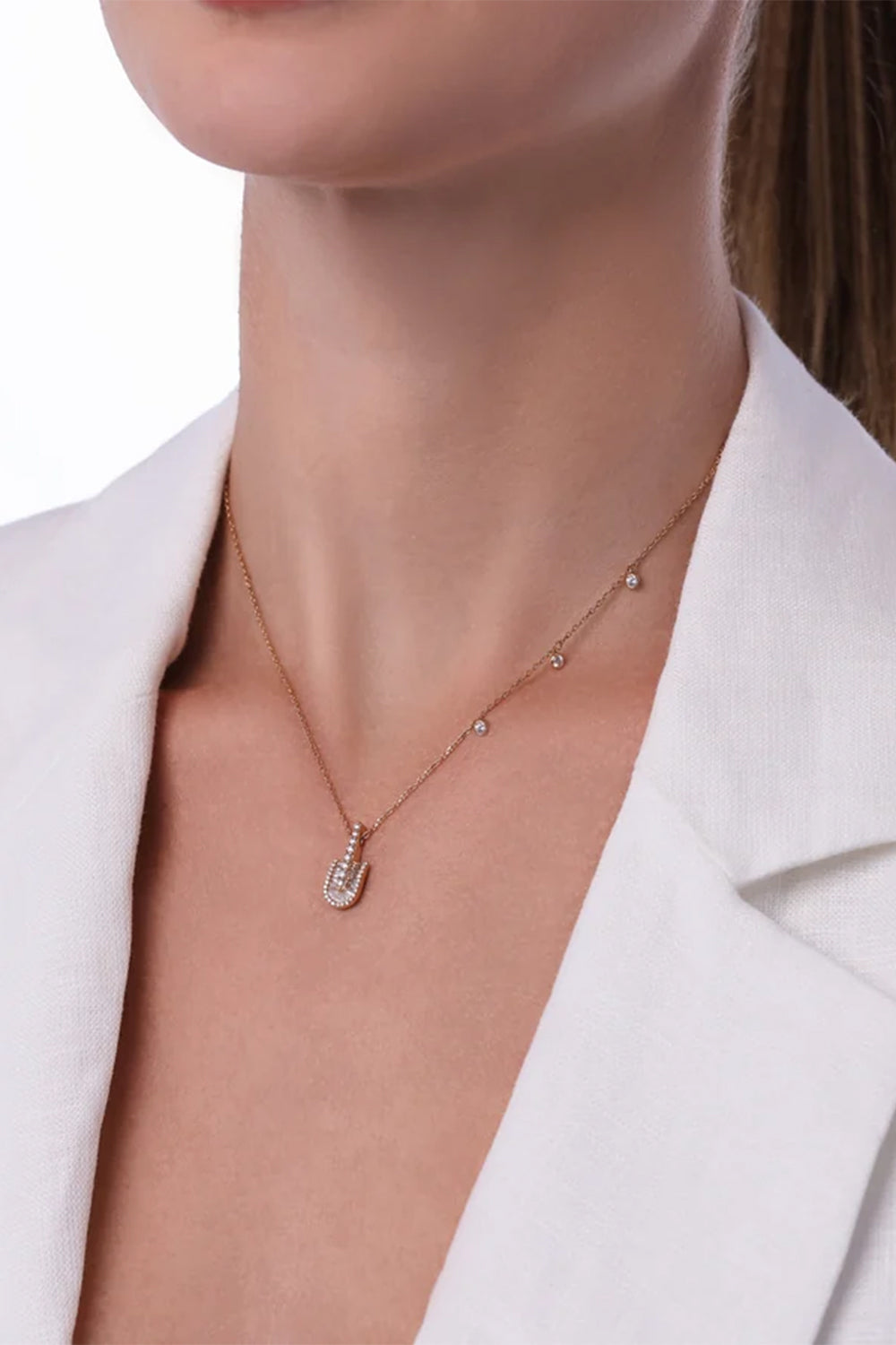 Diamond Baguette U Solo Three Charm Necklace - Yellow Gold