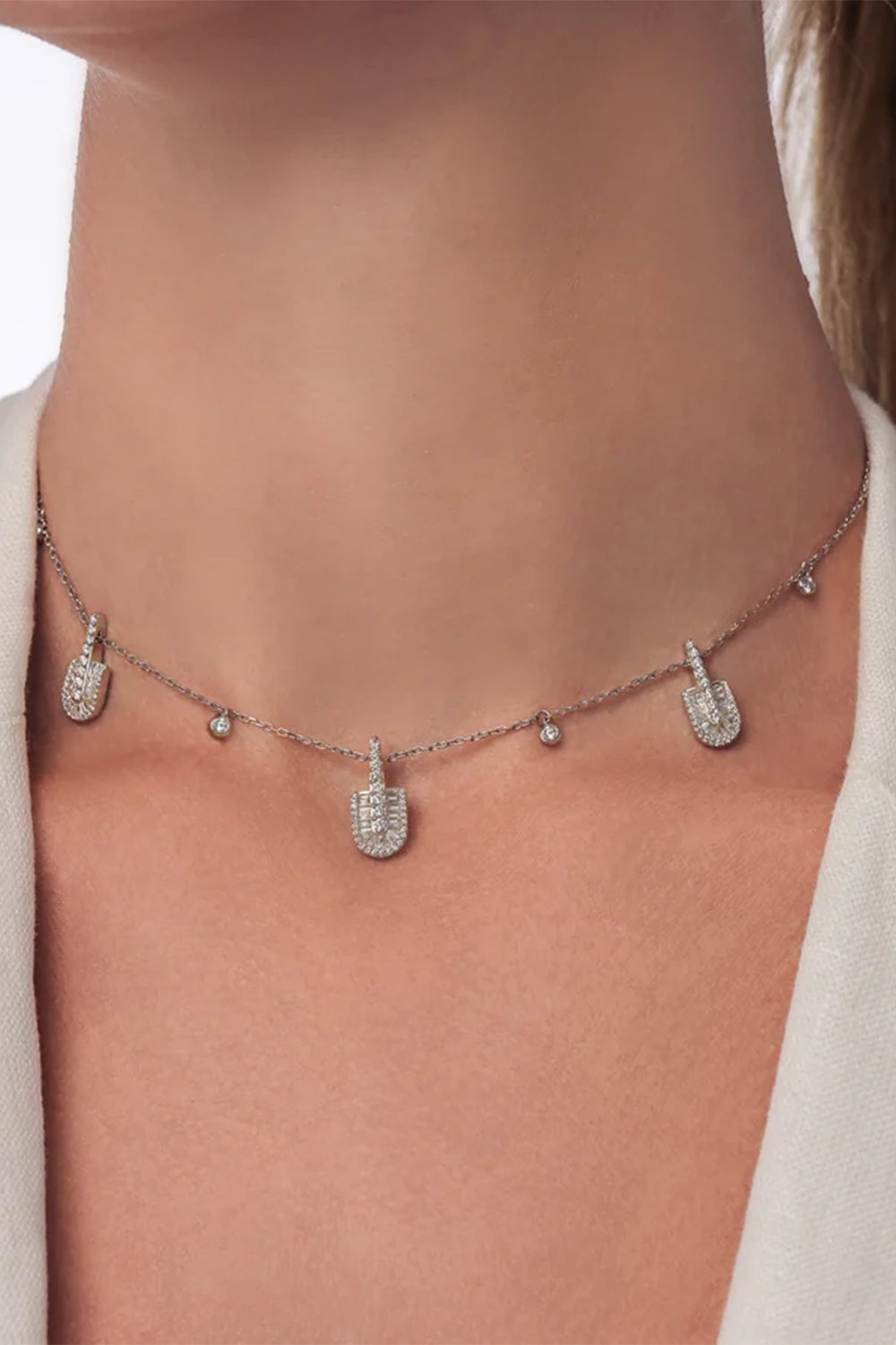 Diamond Baguette U Trio Charm Necklace