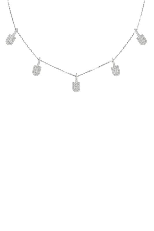 Diamond Baguette Five Stacked U Necklace - White Gold