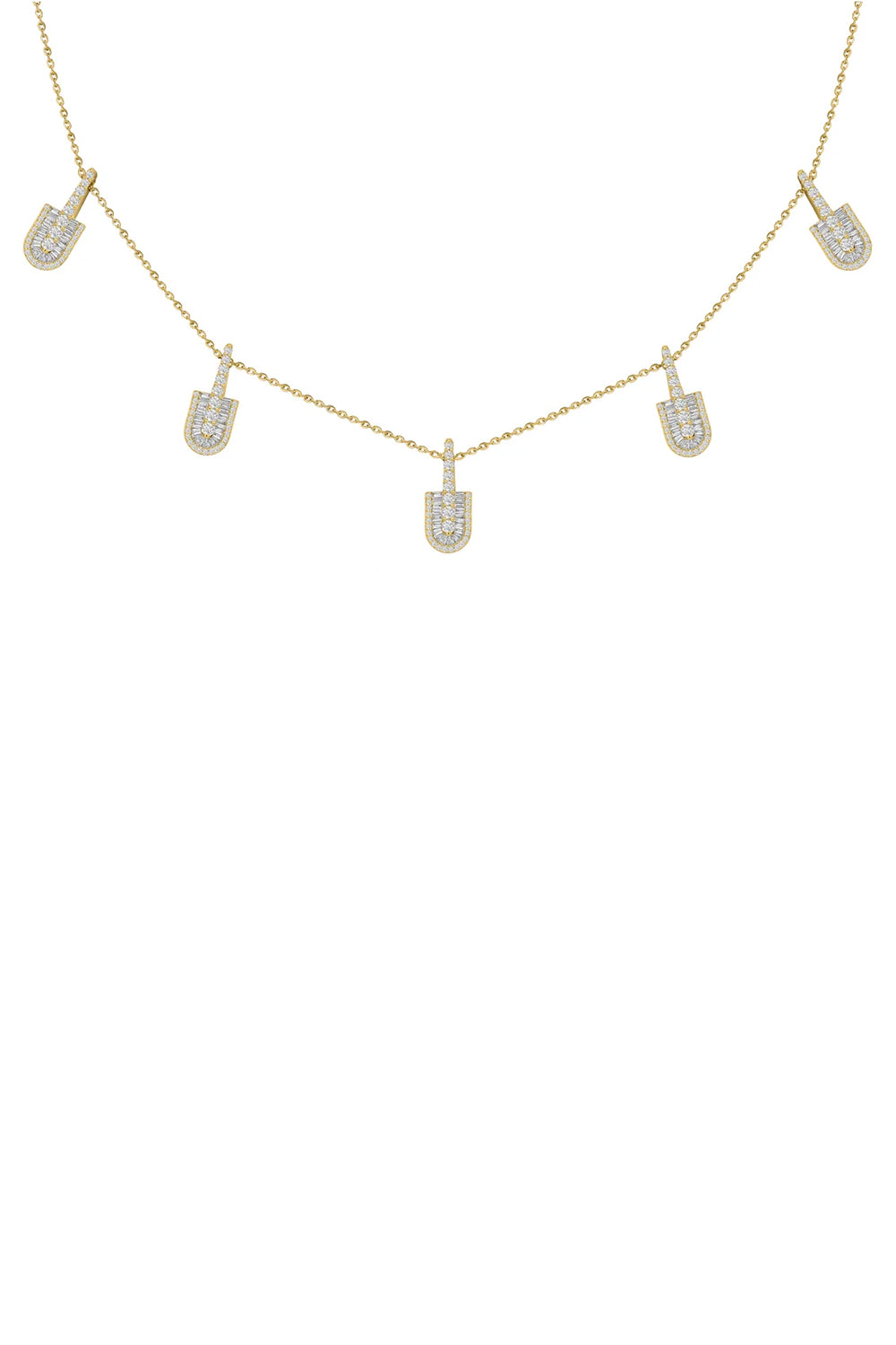 Diamond Baguette Five Stacked U Necklace - Yellow Gold