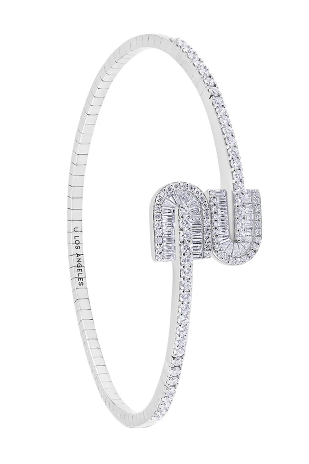 Diamond U Duo Mini Baguette Bangle Bracelet - White Gold