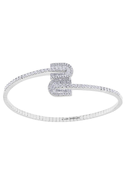 Diamond U Duo Mini Baguette Bangle Bracelet - White Gold