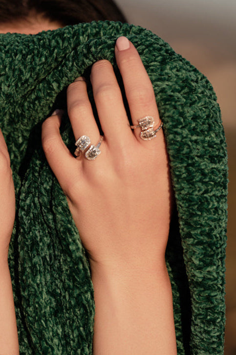 Diamond Baguette U Duo Maxi Ring - White Gold