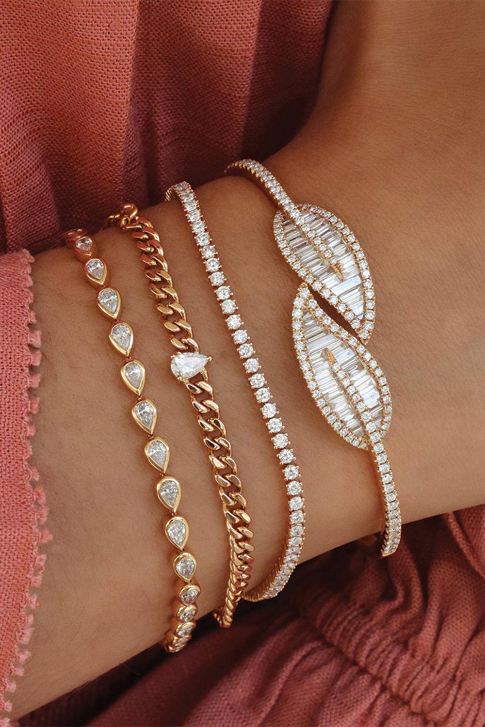Diamond Baguette Leaf Bracelet-ROSE GOLD-JEWELRYFINE JEWELBRACELET O-ANITA KO