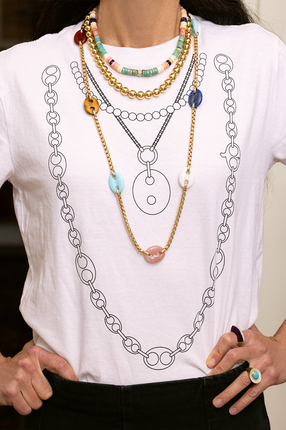 Turquoise Multicolor Beaded Chain Necklace-YELLOW GOLD-15-JEWELRYFINE JEWELNECKLACE O-JENNA BLAKE