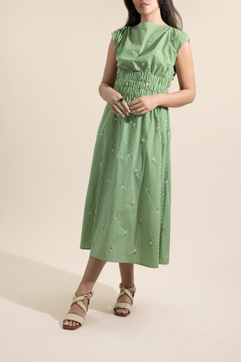 Embroidered Stripe Midi Dress-STRIPE-XS-CLOTHINGDRESSCASUAL-LELA ROSE