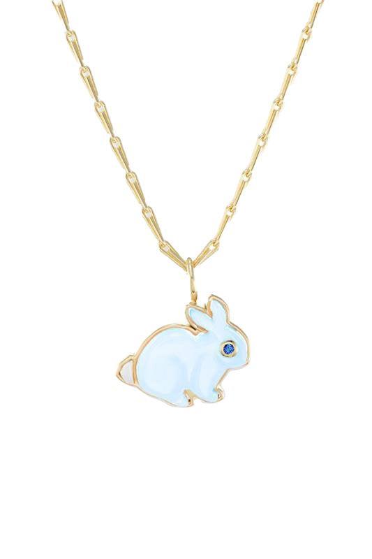 Small Moonstone Bunny Pendant Necklace-YELLOW GOLD-JEWELRYFINE JEWELNECKLACE O-BRENT NEALE