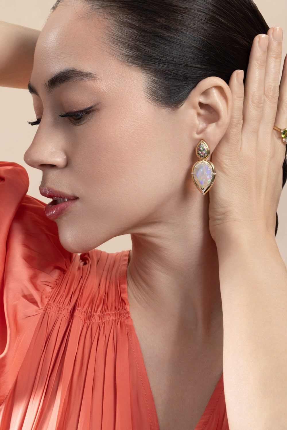 Opal Sapphire Pear G-One Earrings-YELLOW GOLD-JEWELRYFINE JEWELEARRING-GOSHWARA
