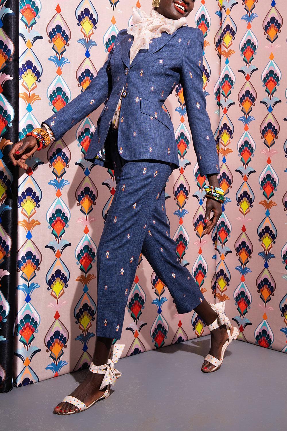 Floral Button Blazer-BLUE-34-CLOTHINGJACKETBLAZERS-MAISON COMMON