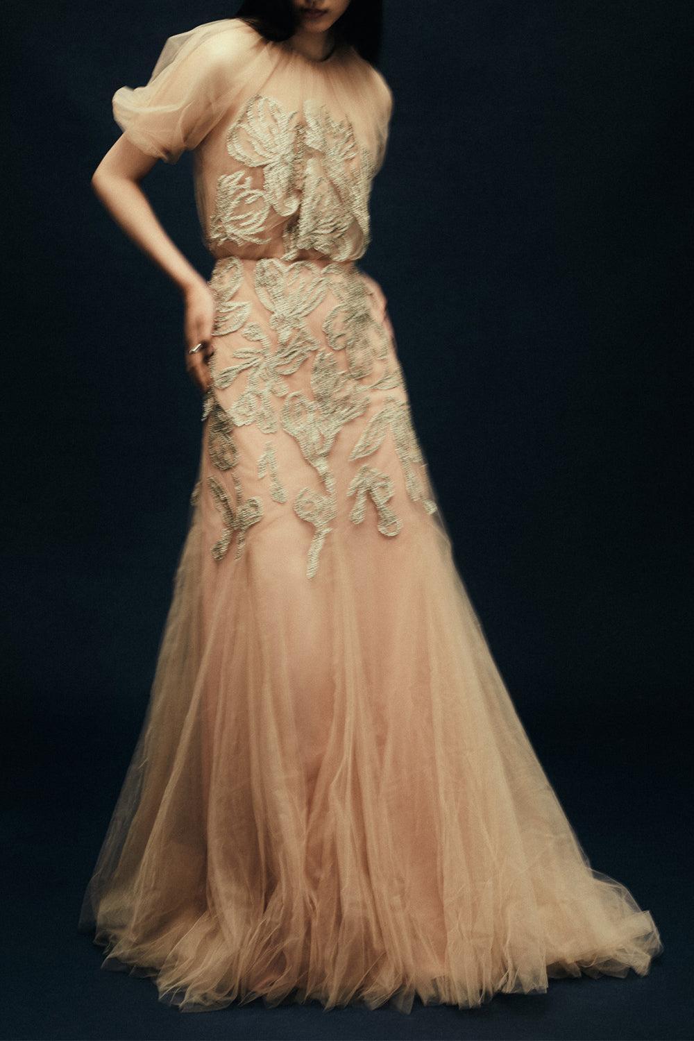 Ikat Floral Embroidered Tulle Gown-BROWN-6-CLOTHINGDRESSGOWN-LELA ROSE