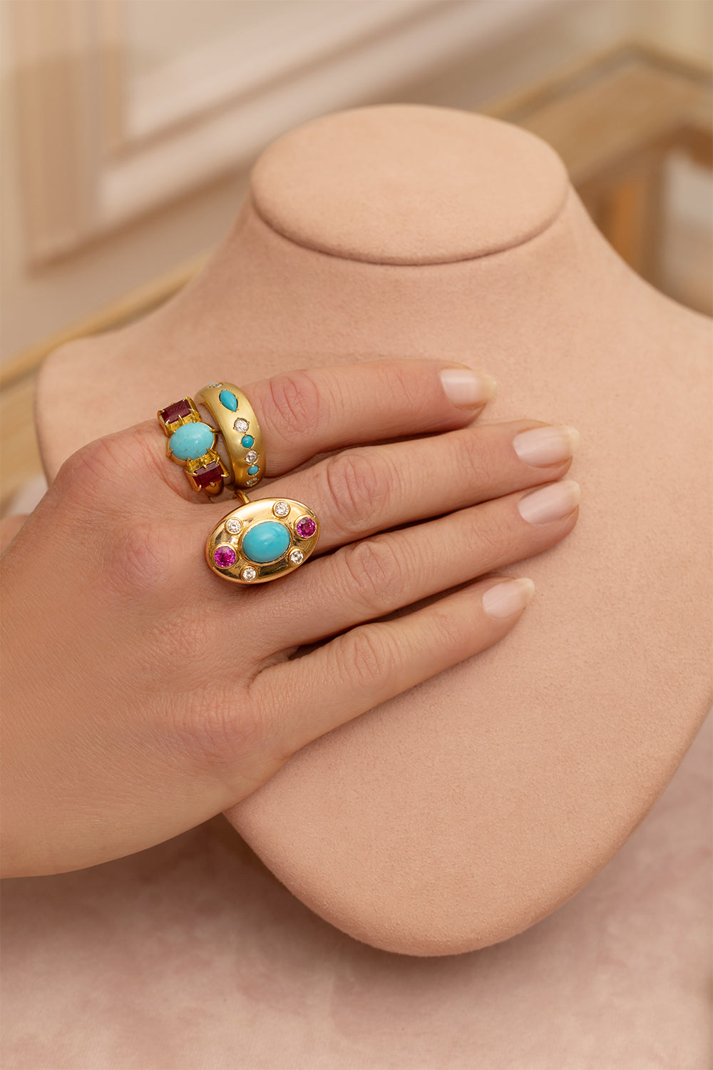 Diamond Ruby Turquoise Oval Ring-YELLOW GOLD-6-JEWELRYFINE JEWELRING-JENNA BLAKE
