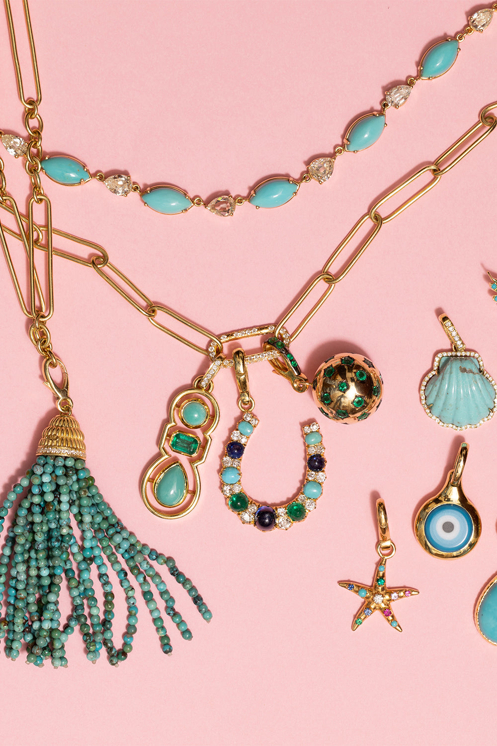Turquoise Large Tassel Charm-YELLOW GOLD-JEWELRYFINE JEWELPENDANT-JENNA BLAKE
