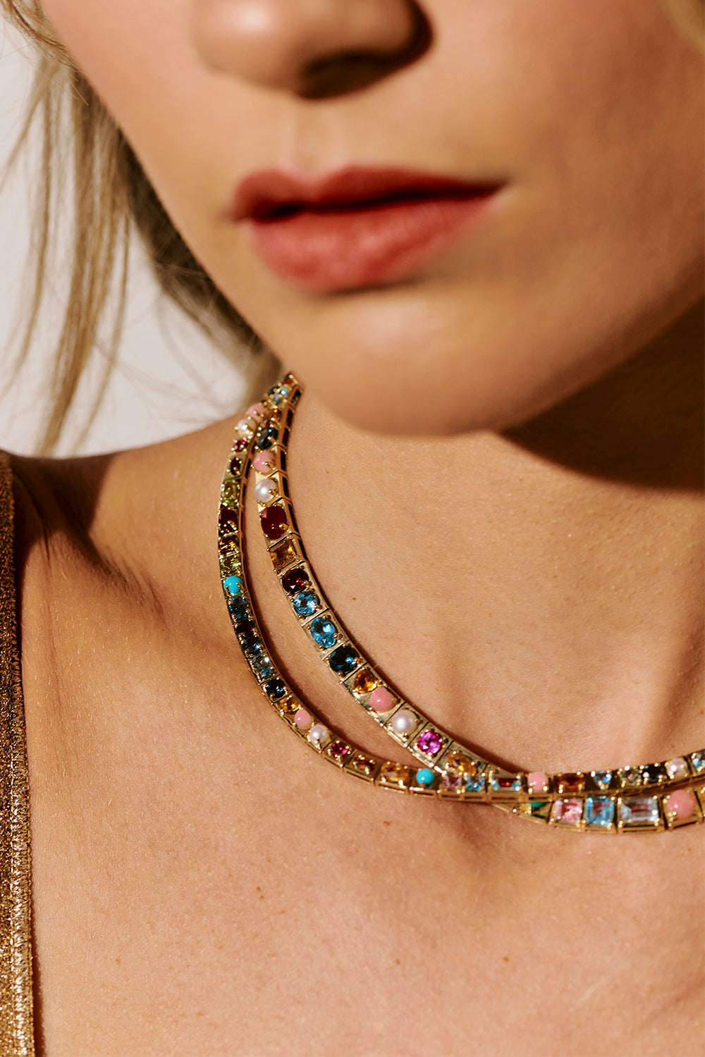 Multistone Leggo Necklace - Yellow Gold