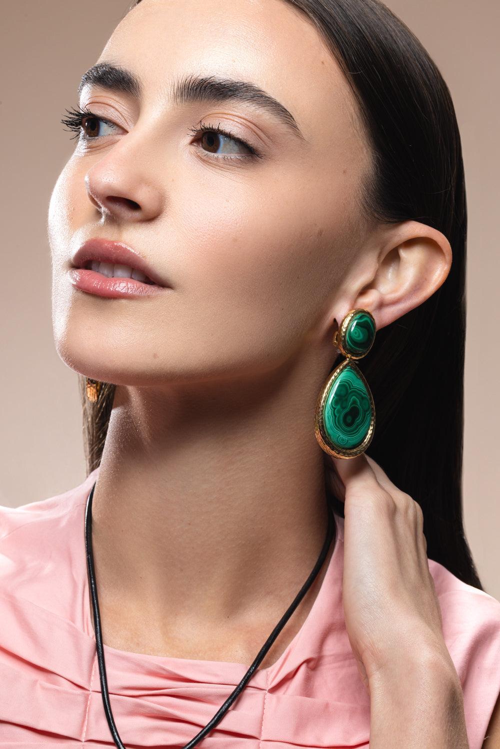 Malachite Mega Drop Earrings-YELLOW GOLD-JEWELRYFINE JEWELEARRING-DAVID WEBB