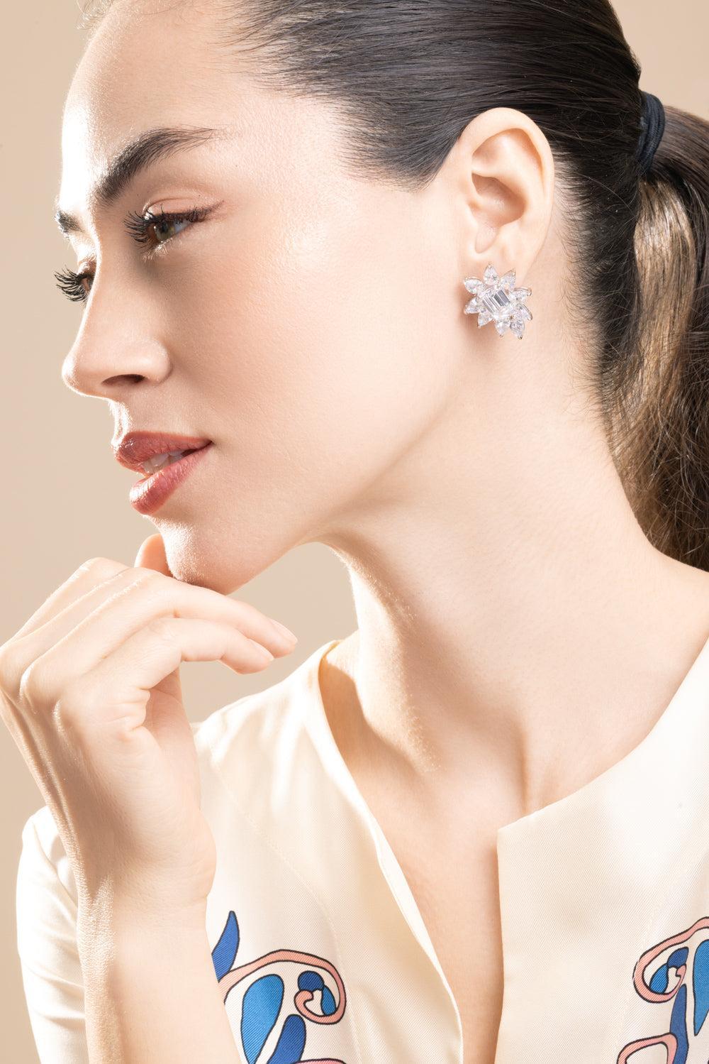 White Pear Surrounded Cluster Earrings-WHITE-JEWELRYBOUTIQUEEARRING-FANTASIA by DESERIO