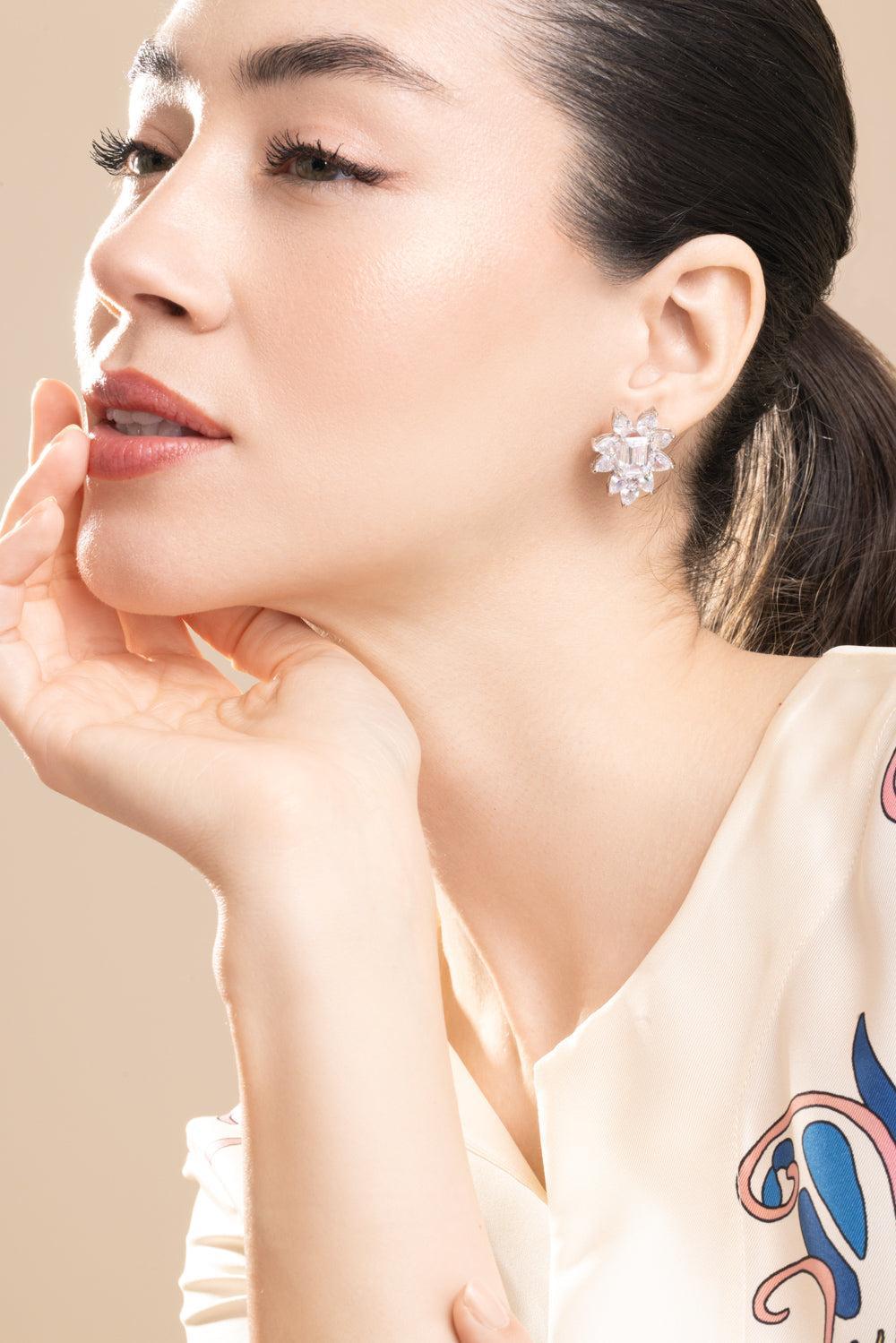 White Pear Surrounded Cluster Earrings-WHITE-JEWELRYBOUTIQUEEARRING-FANTASIA by DESERIO