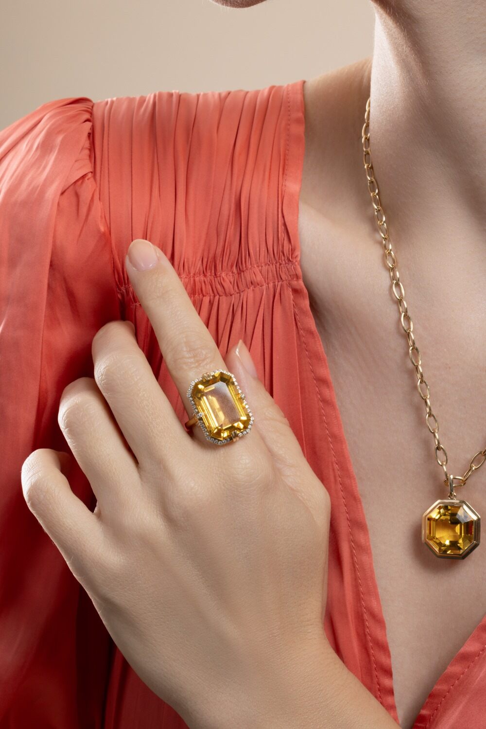 Citrine Diamond Gossip Ring-YELLOW GOLD-6.75-JEWELRYFINE JEWELRING-GOSHWARA