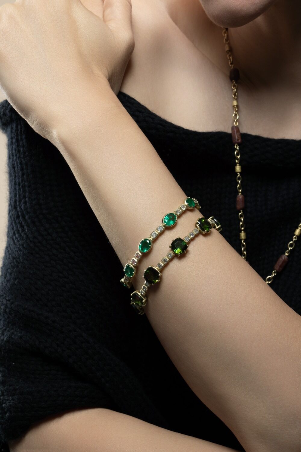 Tourmaline Diamond Cushion Cut Bracelet-YELLOW GOLD-7.25-JEWELRYFINE JEWELBRACELET O-SYLVA & CIE