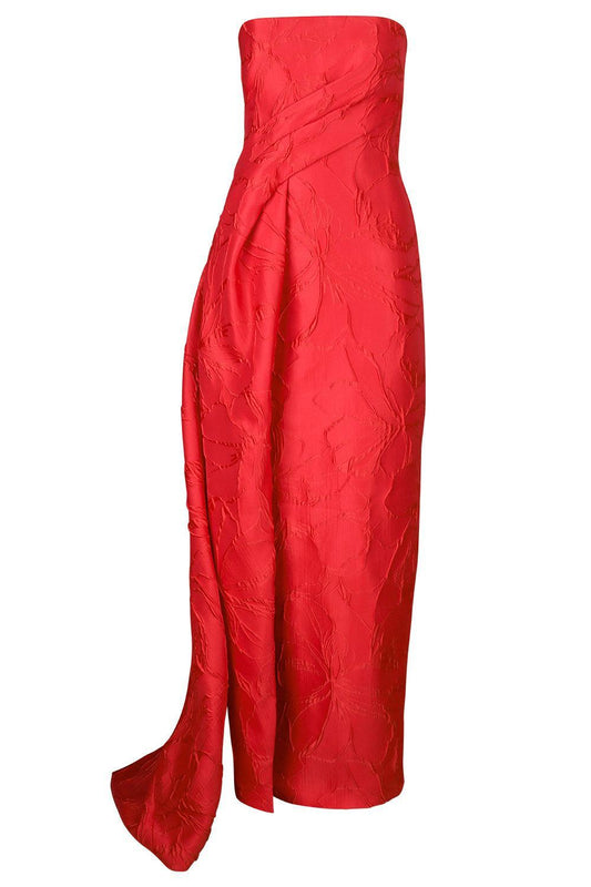 Strapless Drape Train Gown-POPPY-4-CLOTHINGDRESSGOWN-MONIQUE LHUILLIER