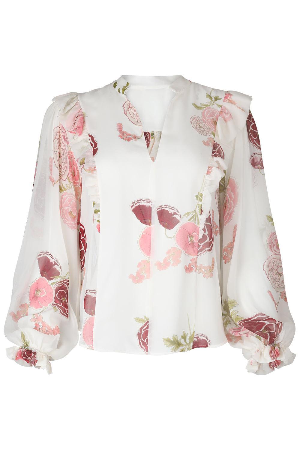 Long Sleeve Floral Blouse-IVORMULT-38-CLOTHINGTOPBLOUSE-GIAMBATTISTA VALLI