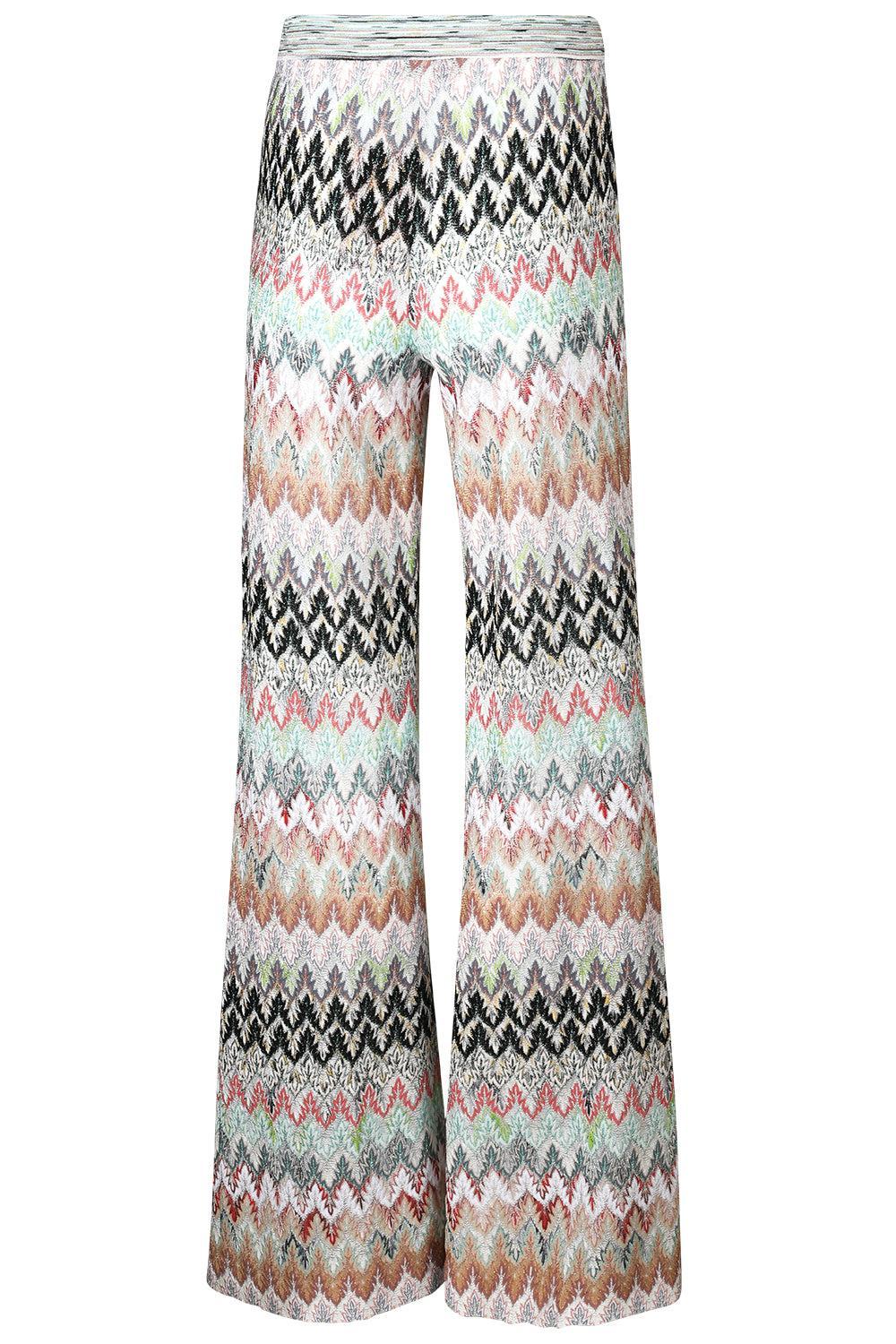 Wide Leg Knit Trousers - White Pink Blue-MULTI-38-CLOTHINGPANTWIDE LEG-MISSONI