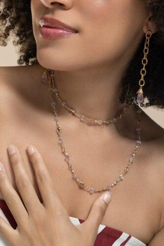 Morganite Pink Tourmaline Diamond Necklace-YELLOW GOLD-38-JEWELRYFINE JEWELNECKLACE O-COOMI