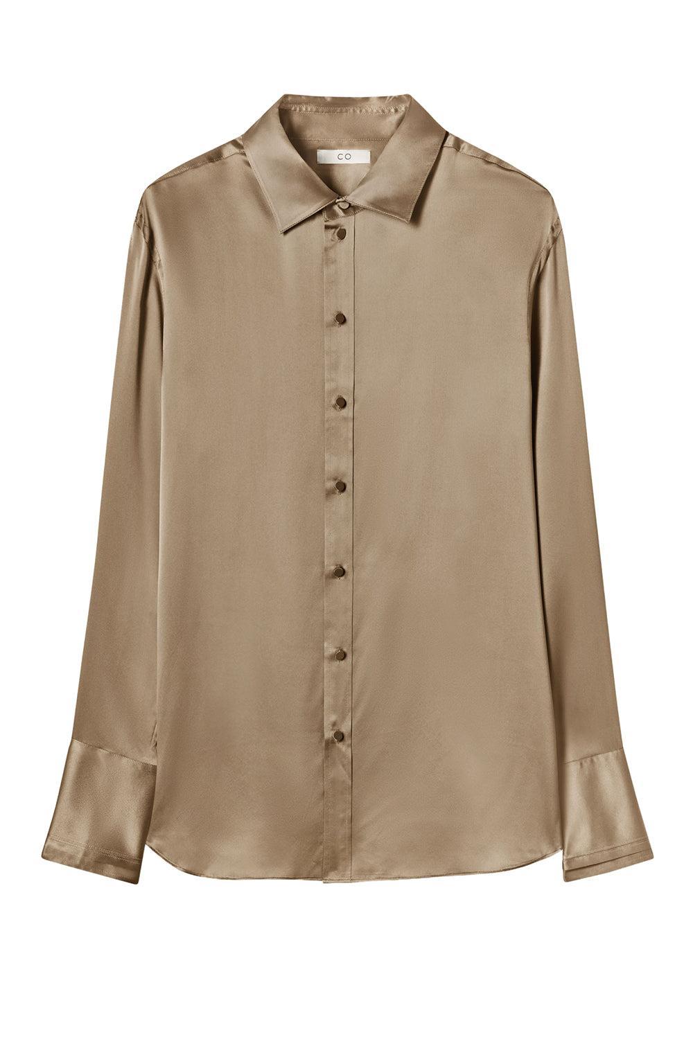 Tapered Button Shirt-BROWN-XS-CLOTHINGTOPBLOUSE-CO COLLECTION