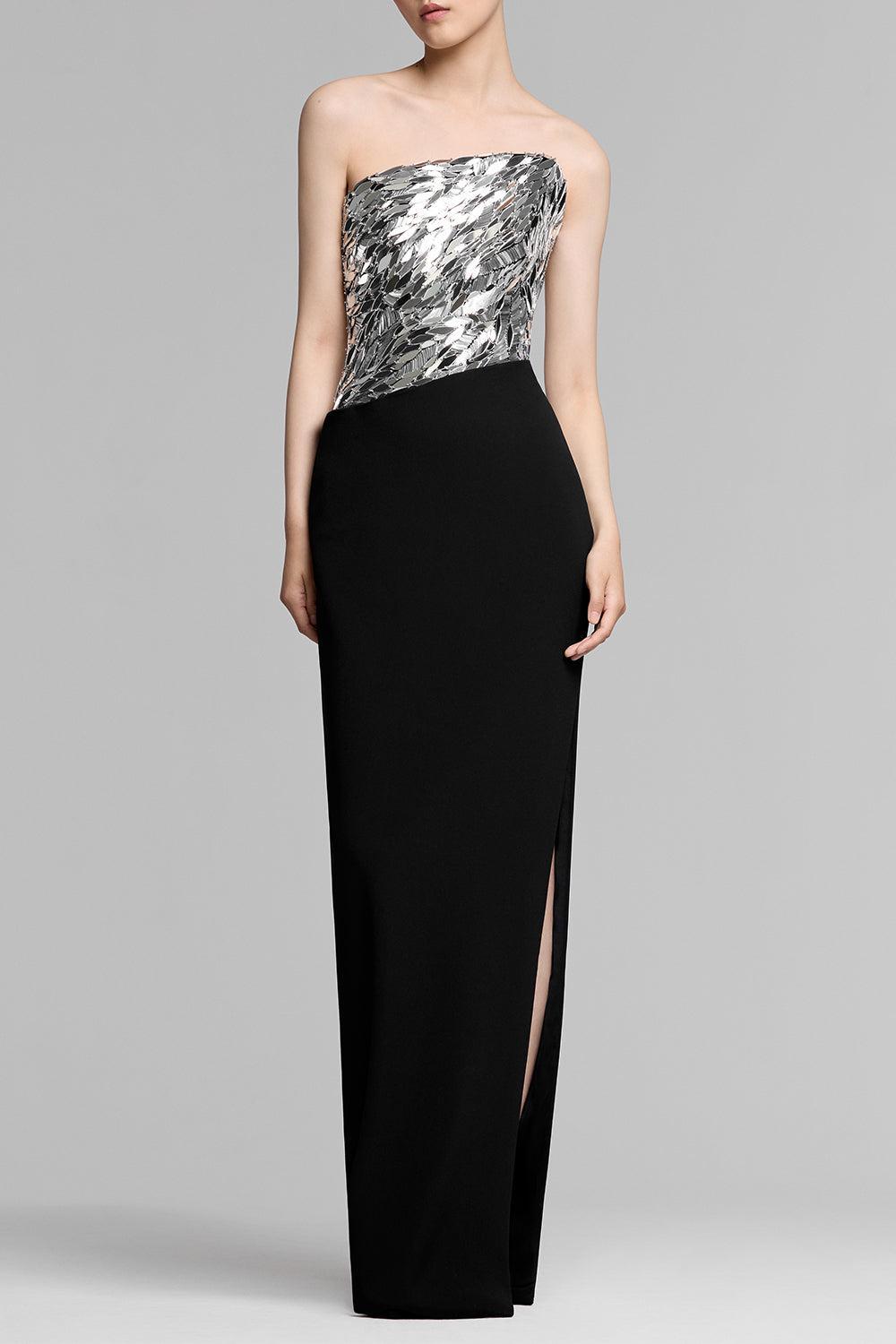 Strapless Asymmetric Gown-BLACK/SILVER-2-CLOTHINGDRESSGOWN-PAMELLA ROLAND