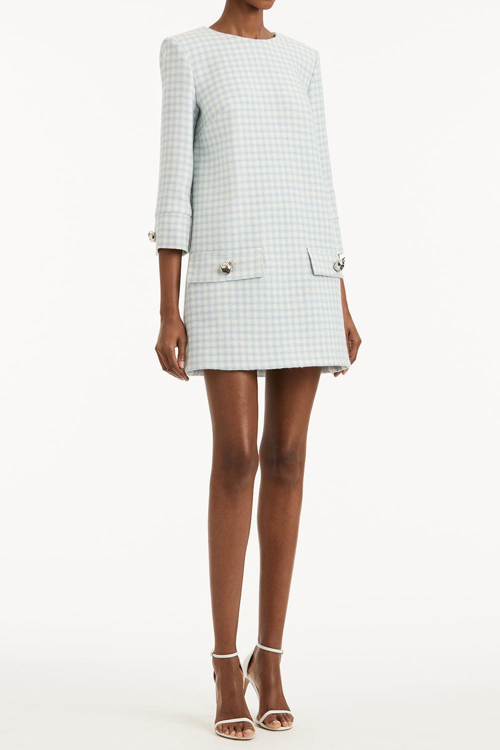 Checked Day Dress-BLUE-8-CLOTHINGDRESSCASUAL-OSCAR DE LA RENTA