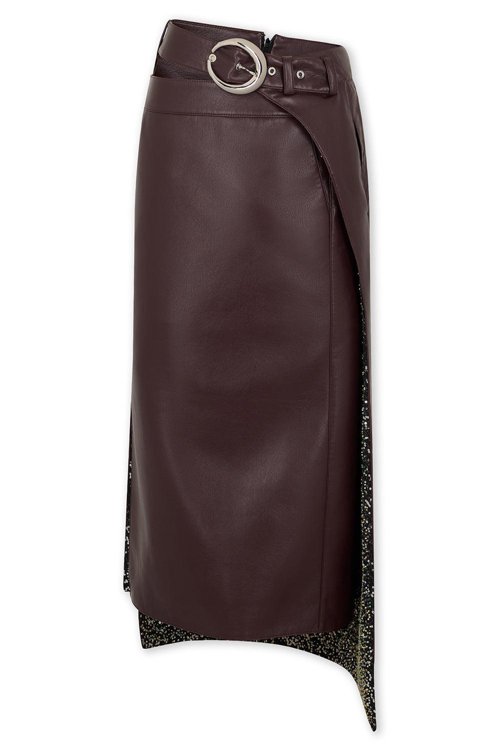 Double Layer Midi Skirt-BRN PLUM-36-CLOTHINGSKIRTMAXI-RABANNE