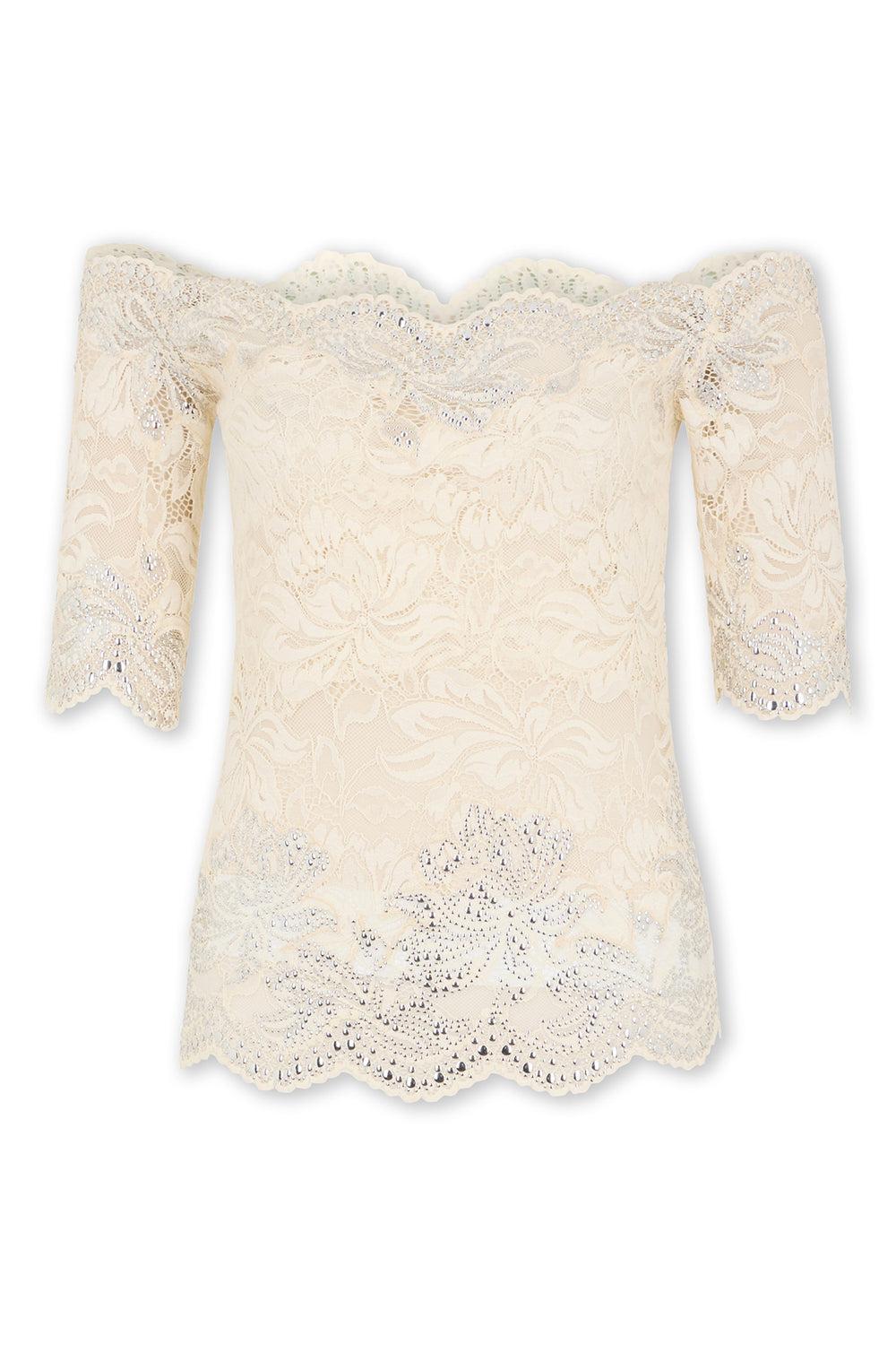 Short Sleeve Off The Shoulder Top-IVORY-34-CLOTHINGTOPBLOUSE-RABANNE