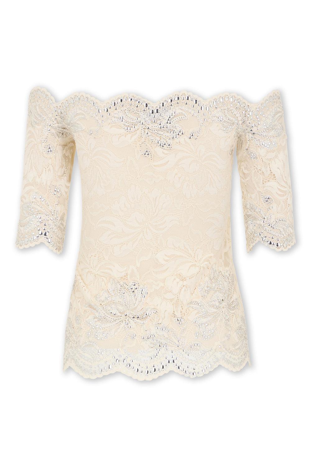 Short Sleeve Off The Shoulder Top-IVORY-34-CLOTHINGTOPBLOUSE-RABANNE