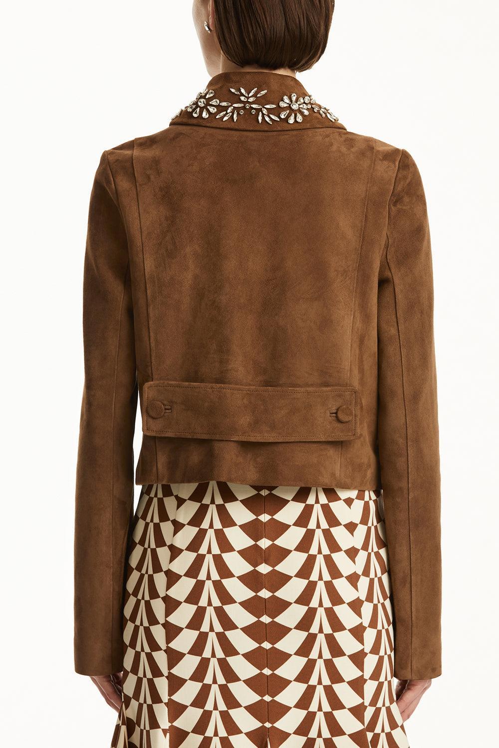 Crystal Embroidered Jacket-DKCOGNAC-4-CLOTHINGJACKETLEATHER-OSCAR DE LA RENTA