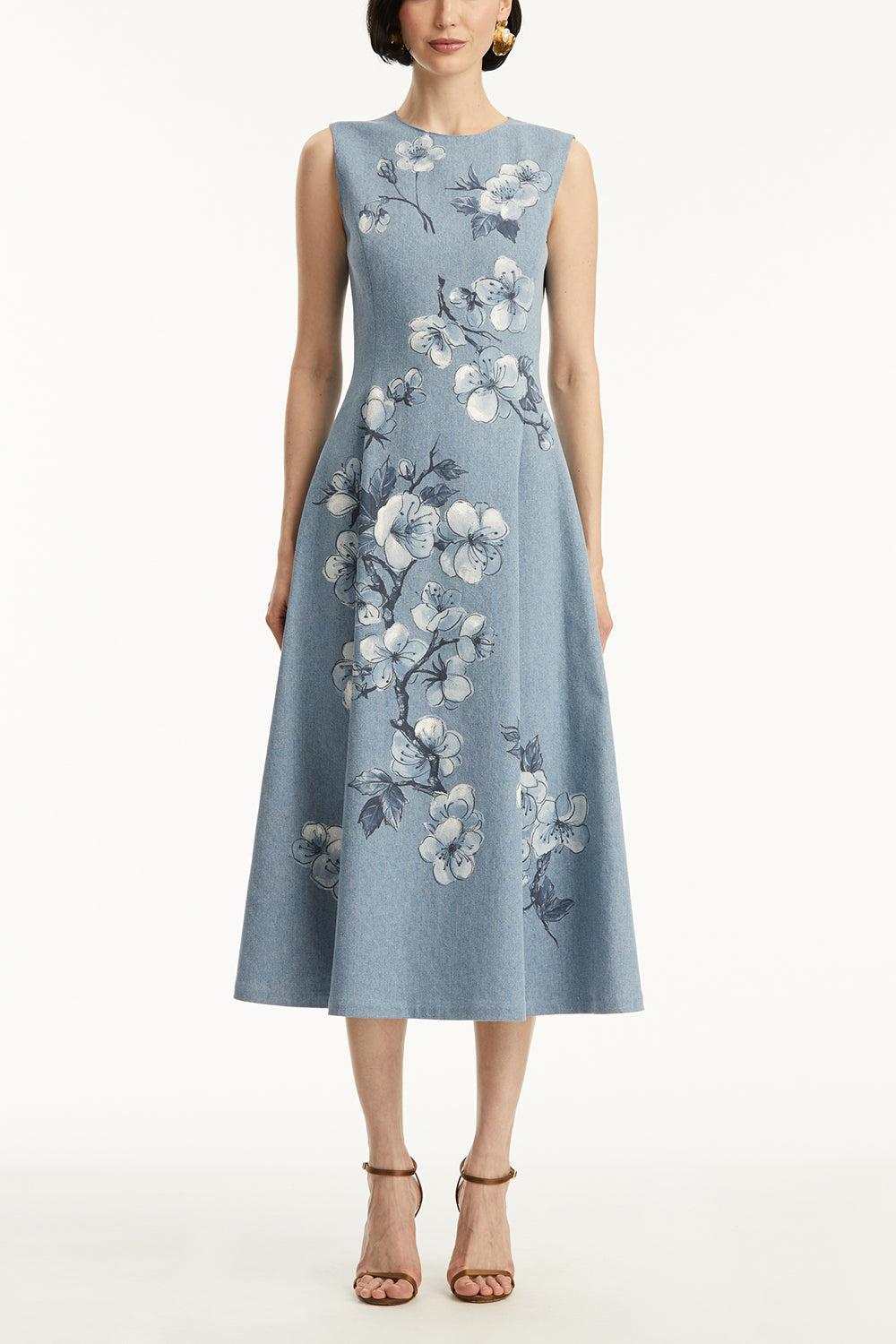 Sleeveless Cherry Blossom Printed Dress | OSCAR DE LA RENTA